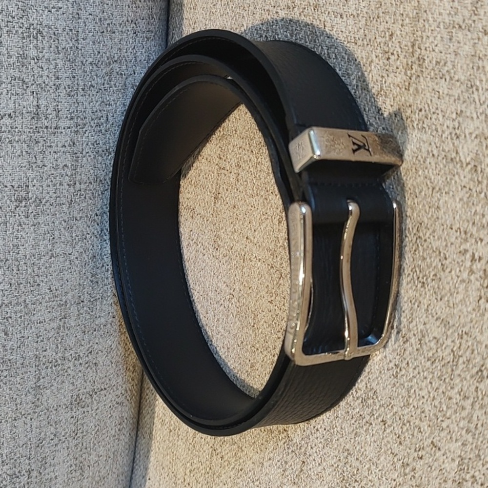 LOUIS VUITTON Belt Pont Neuf• Calf Leather• M6065 •Black•100/40